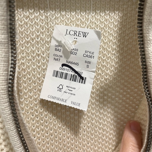 J. Crew Factory Cotton honeycomb knit half-zip in natural NEW CA561 $128 small - Picture 9 of 11